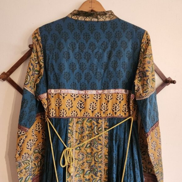 Vintage J Peterman Co. Long Sleeve Maxi Dress Embroidered Blue Gold 12 - Picture 12 of 15